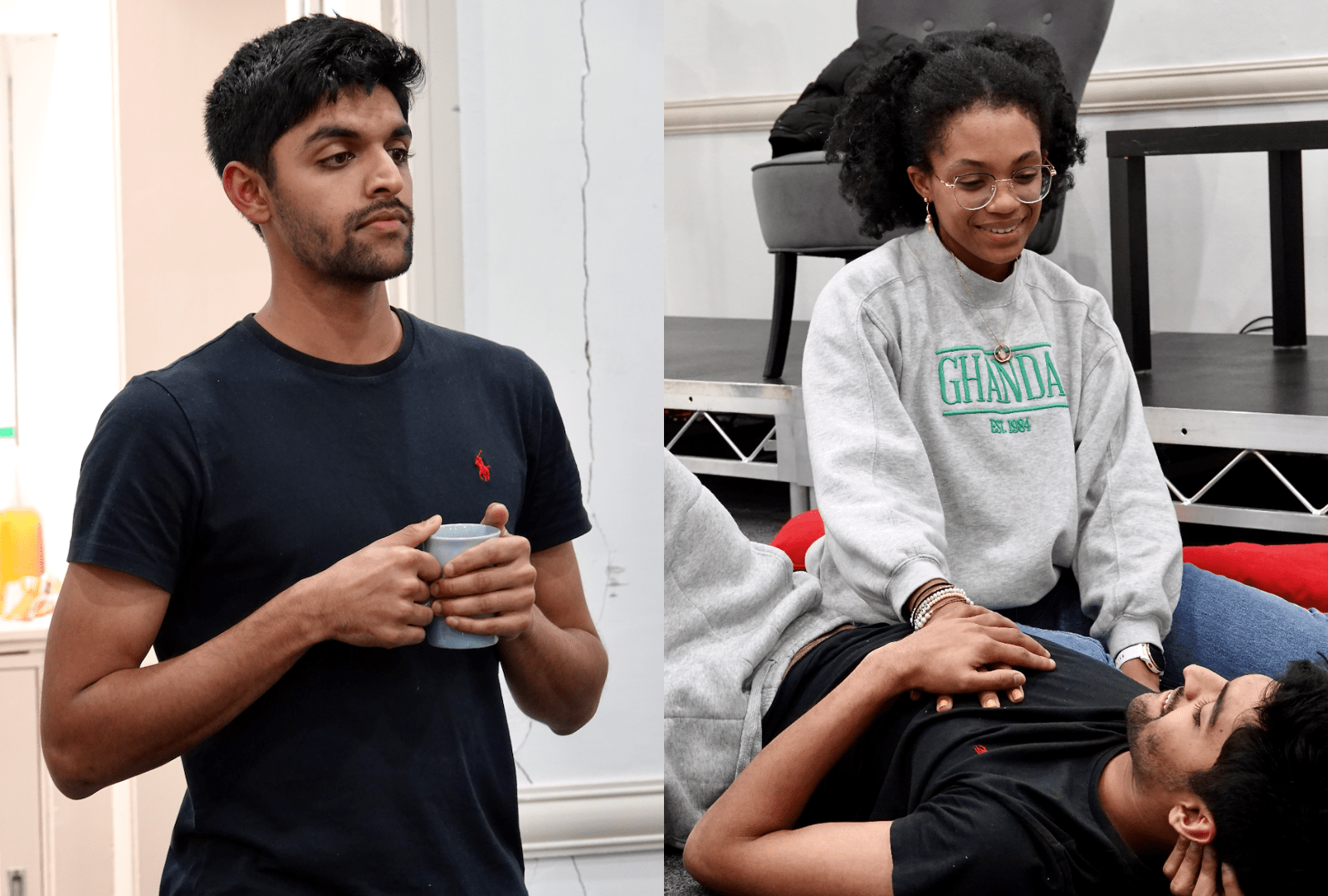 Behind the scenes of Cut Chilli, 2024 at the Old Fitz Theatre. From left to right: Ariyan Sharma and Kelsey Jeanell