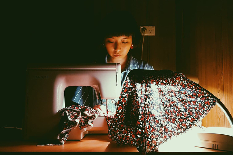 Michiru Encinas sewing