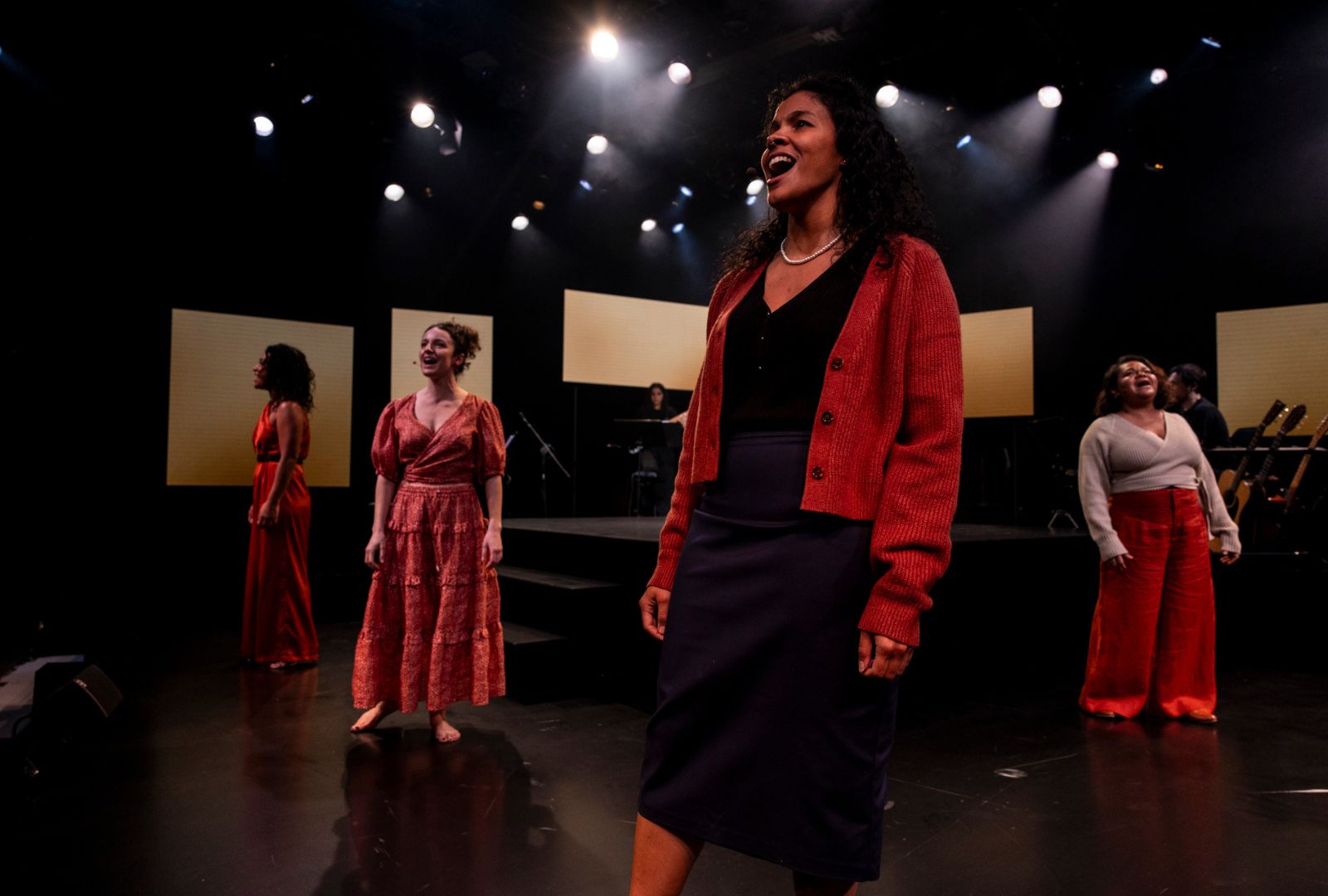 Stefanie Caccamo, Zahra Newman, Elenoa Rokobaro and Ursula Yovich performing in 'Well Behaved Women' at Belvoir.