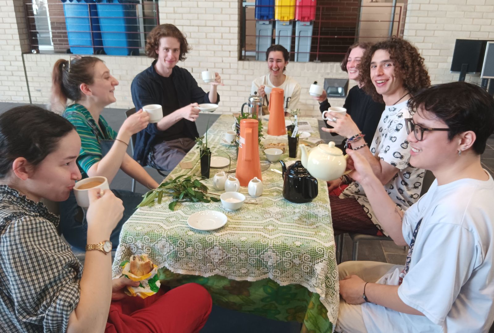 NIDA students enjoying tea in the atrium during the NIDA Seed Swap.